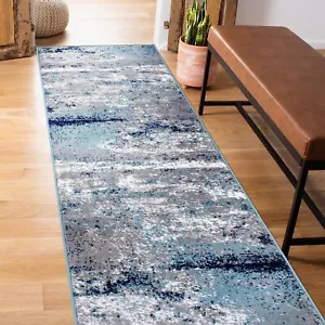 Distressed Abstract Watercolor Runner Rug 2' X 7' Blue - Picture 1 of 8