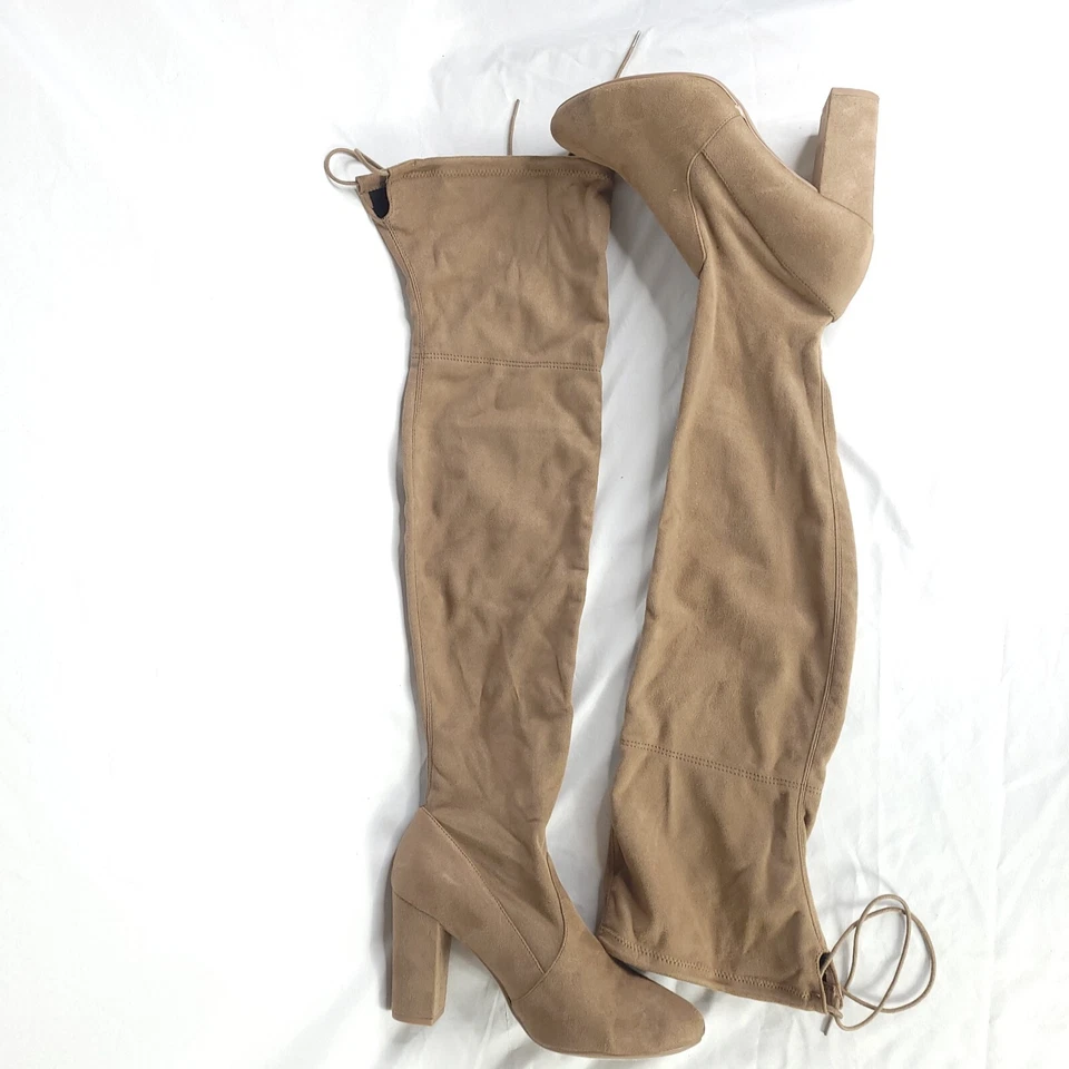 My Delicious Zapatos Mujer Sobre la Rodilla Bota Taupe Imitación Gamuza Tirar de la Becerro 10 Foto 1 de 4