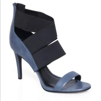 SHOEMINT USADO EN EXCELENTE ESTADO WB azul negro elástico tiras tobillo punta abierta cremallera tacones traseros 10M Foto 1 de 4