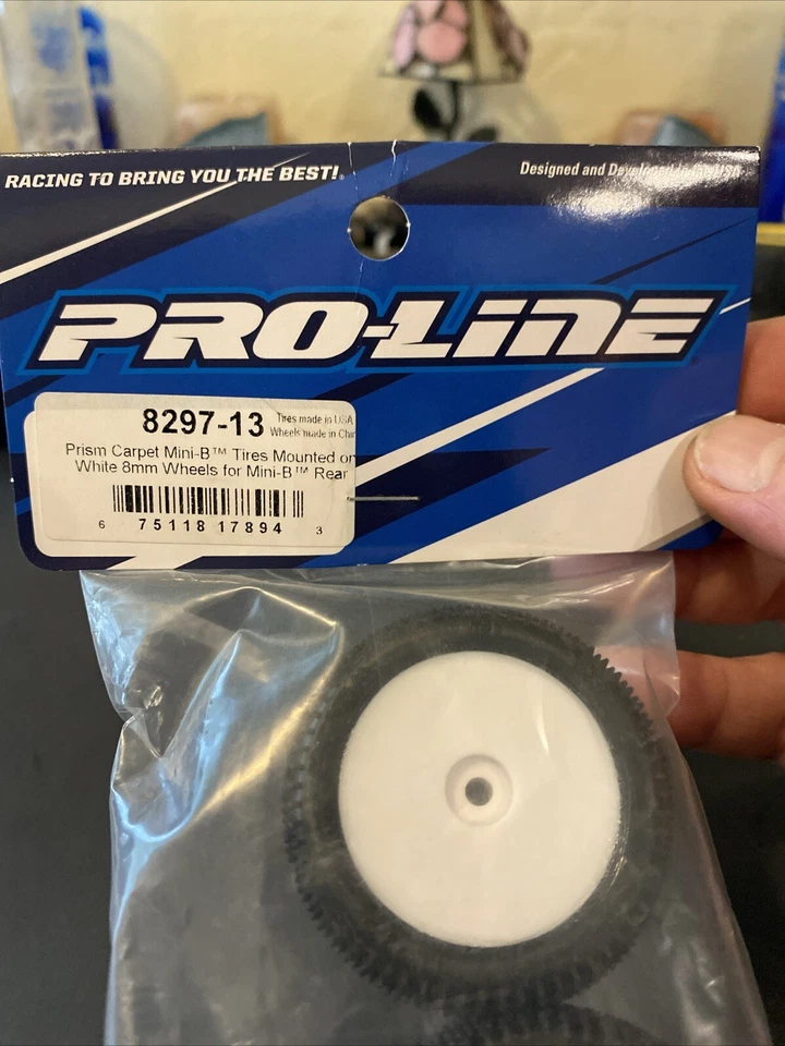 Pro Line 8297-13 Mini-B Rear Pre-Mounted Prism Carpet Tire (White) (2) (Z3) HH - Image 1 of 3