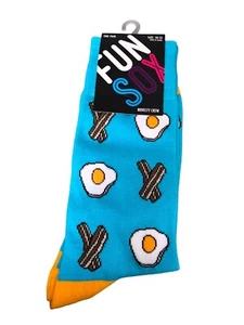 Mens NEW Fun SOX Novelty Crew socks Eggs & Bacon Breakfast Chef Cook SIze 10-13 - Picture 1 of 2