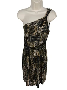 GUESS BY MARCIANO EUR 42 UK 14 KHAKI REPTILE PRINT ONE SHOULDER MINI PARTY DRESS - Picture 1 of 5