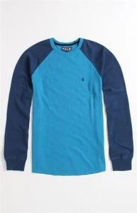 Volcom Stone Colorblock Raglán Para Hombres Azul Aqua Camisa Térmica Camiseta Nueva Con Etiquetas - Imagen 1 de 1