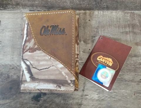 Canyon Outback Leather Camo Ole Miss Rebels Tri-Fold Wallet Outdoorsy Cover