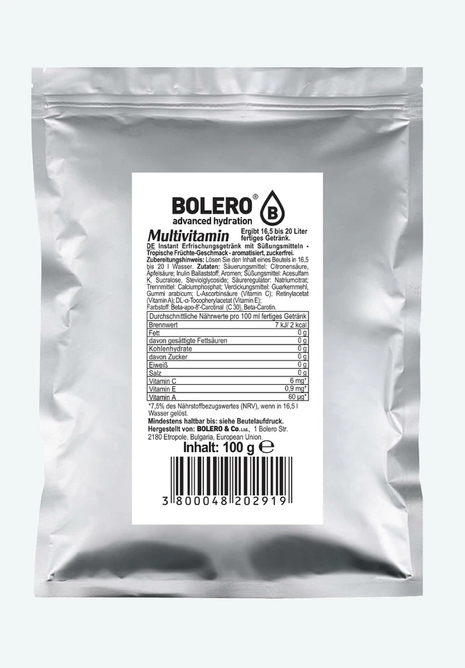 (56,20EUR/kg) Bolero Drinks zuckerfreies Getränkepulver 100g Beutel Multivit - Bild 1 von 1