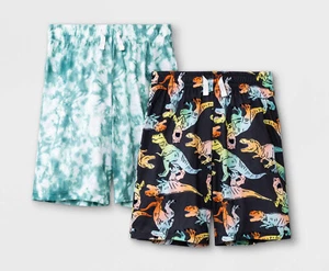 Cat & Jack 2-Pair PJ Sleep Shorts Dinosaur Tie Dye Elastic Waist Medium 8/10 NEW - Picture 1 of 5