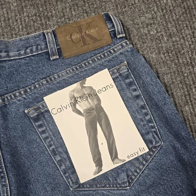 Vintage Calvin Klein Jeans Men 36x34 Blue Double Stone Wash Easy Fit USA 90s NEW - Image 1 of 4