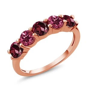 18K Rose Gold Plated Silver Rhodolite Garnet and Pink Tourmaline Wedding Band - Picture 1 of 2