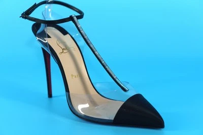Christian Louboutin Nosy Strass crystal T Strap Satin PVC Sandals SZ 41 11 $1095 - Image 1 of 4