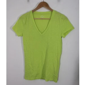 T-shirt J.Crew Factory S Slub cotone scollo a V top tutti i giorni verde Chartreuse H5967 - Foto 1 di 6