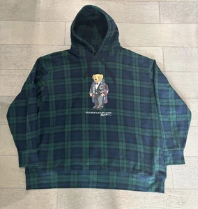 Polo Ralph Lauren Men's DUFFLE BEAR Fleece Hoodie Pullover Green Plaid Size 4XB - Picture 1 of 8