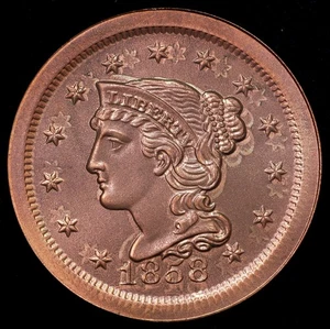 "1858" Braided Hair Large Cent Overstrike by Daniel Carr Moonlight Mint US Coin - Bild 1 von 4
