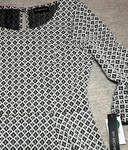 Neu mit Etikett My Michelle Damenkleid Large schwarz weiß geometrisches Muster Glockenärmel Y2K - Bild 1 von 5