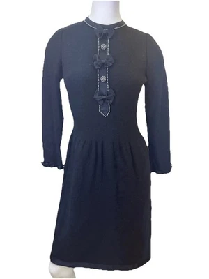 Vestido Adolfo Saks Fifth Ave tejido manga larga negro talla Pequeño estrás satinado Foto 1 de 4