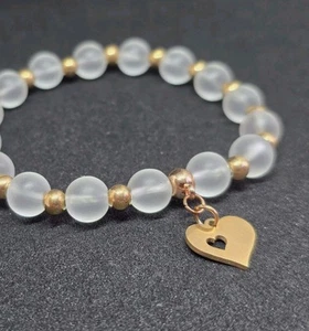 Armband Damen Handmade Edelstahl Herz Rosegold Matte Frosted Glass Geschenk  🎁  - Bild 1 von 3