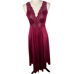 Maxi camisón vintage Vanity Fair satinado sedoso nailon rojo oscuro vestido sin mangas L - Imagen 1 de 9