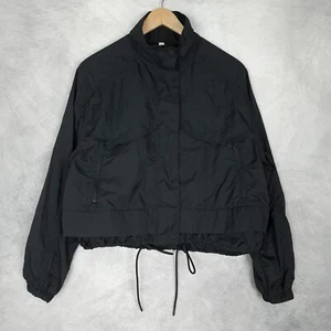 Athleta  Windbreaker Jacket Womens Medium Black Cropped Canopy Parachute Travel - Picture 1 of 18