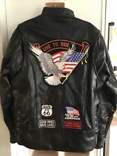 Vintage Diamond Plate Buffalo hide motorcycle jacket XL w/ Harley Davidson logos