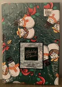 Vintage Christmas Tablecloth Holiday Classics Snowman Flannel Back Vinyl 52 x 70 - Picture 1 of 5