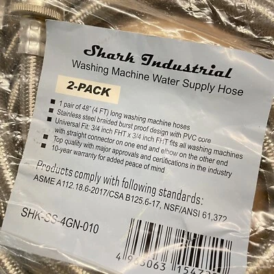2-Pack Shark Industrial Premium Stainless Steel Washing Machine Hoses - 4 Ft - Image 1 of 3