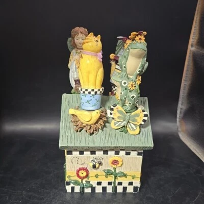 老式波士顿仓库4个摊铺猫青蛙仙女花乡村支架 — 第 1/4 张图片