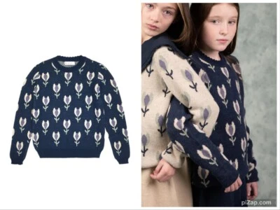 KOKORI NAVY BLUE GIRL'S TULIP SWEATER JUMPER PULLOVER WOOL CREW NECK 12 - Image 1 of 4