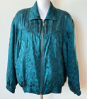 Fuda International Vintage Womens Teal Blue 100 Silk Bomber Jacket Sz L Large