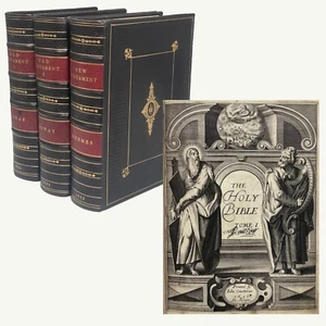 1633-1635 Quarto Three Volume Illustrated Douay-Rheims Bible - Roman Catholic - Foto 1 di 21