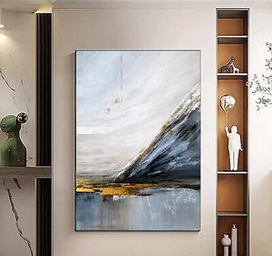 Luxury Painting Large wall Art indigo gold gray-blue navy elegant for her livin - Picture 1 of 10