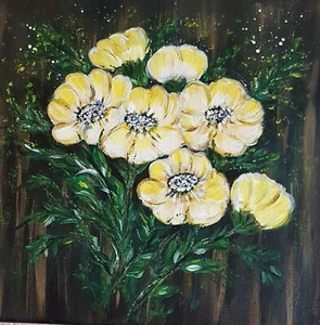 Acrylbild, Leinwand auf Keilrahmen, Blumen, abstrakte Kunst, Kleinformat - Bild 1 von 4