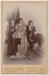 GIRLS & BOY w BERNESE MOUNTAIN DOG Antique 1890's CABINET CARD photo SAN JOSE CA