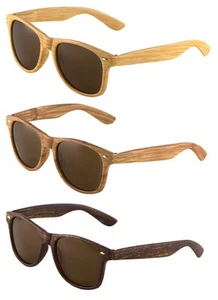 CLASSIC FAUX BAMBOO WOOD PRINT SQUARE SUNGLASSES RETRO CASUAL DESIGNER FASHION - Picture 1 of 5