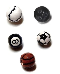 CERAMIC SPORTS BEADS CHOICE OF SPORTS BALL Choose 6mm 50pcs / 8-14mm 25pcs - Picture 1 of 8