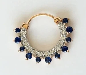 0.50Ct Round Cut Simulated Sapphire septum Stud Nose Pin 14k Yellow Gold Plated - Picture 1 of 4