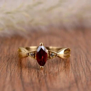 Garnet Ring Brass Women Ring Promise Engagement Ring Handmade Gift For Her - Picture 1 of 6