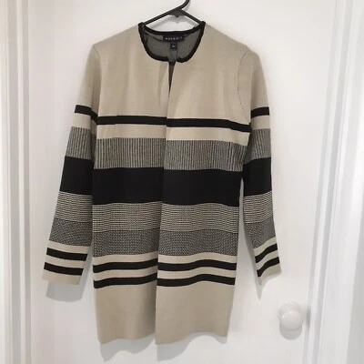 MAGGIE T BNWT Long Sleeve Stone Striped Cotton Blend Coatigan Size XS RRP $89.00 - image 1 of 4
