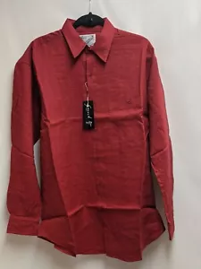 Goouch Size MEDIUM 100% Linen Long Sleeve Shirt Light Red Wine Button up Vintage - Picture 1 of 8