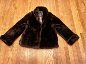 Abrigo Landons Furs Vintage Piel Real Marrón Forrado Satinado Mujer Cierre Pequeño Lazo - Imagen 1 de 10
