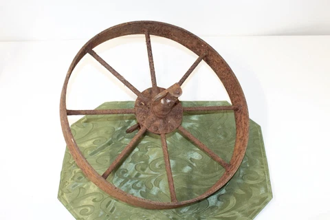 Antique Wheel Barrow Wagon Wheel 15" Metal Wheel 8 Spokes Primitive Wheel Garden Cover