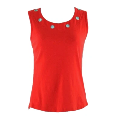 Camiseta sin mangas tribal talla P/S roja con detalle de escote ojal plateado 100 % algodón Foto 1 de 4