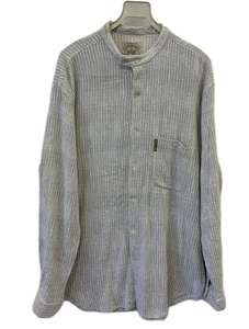 Camisa Armani Jeans Para Hombre Texturizada Cuello Banda Botón Gris Estilo Vintage L #C14 - Imagen 1 de 8