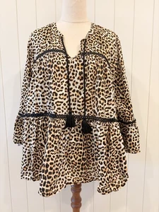 Seed Heritage Size 14 Ocelot Leopard Print Oversize Flowy Top Shirt Blouse - Picture 1 of 18