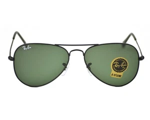Ray-Ban Sunglasses RB3025 Aviator Classic Black Frame Green Lenses 55mm Unisex - Picture 1 of 12