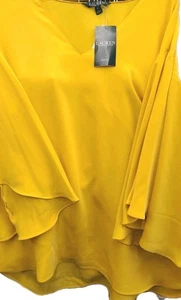 Ralph Lauren  ~Woman 1X Yellow  Shirt Loose Ruffle  Sleeve NWT.$125 - Picture 1 of 10