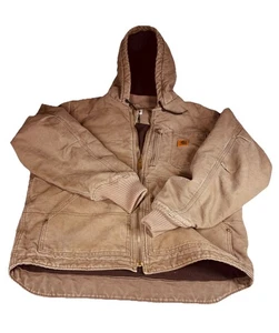 Chaqueta Carhartt Vintage Años 90 Moca Desteñida Envejecida Con Capucha Lona Tareas Trabajo - Imagen 1 de 14