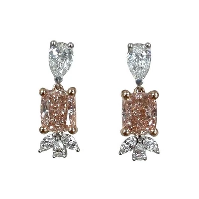 IGI 3.11 TCW Cushion Lab Grown Diamond Bridal Dangle Earrings 14k Gold - Image 1 of 4