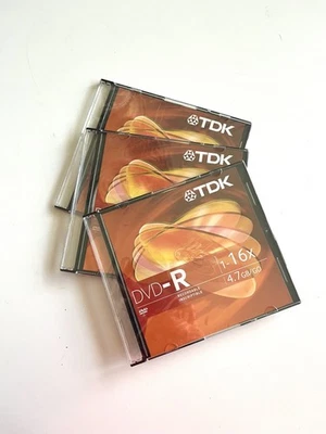3 TDK DVD-R 4.7 GB Recordable Discs Singles  16x BRAND NEW SEALED - Image 1 of 2