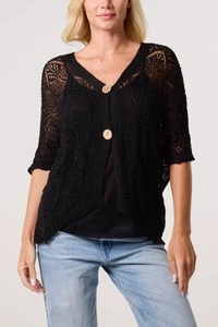 NEW LADIES WOMENS TWO BUTTON ITALIAN CROCHET CARDIGAN MADE IN ITALY BNWT - Picture 1 of 2