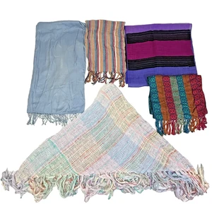 Women's Scarf Shawl Mixed Lot of 5 Fringe Tasseled Echo Striped - Picture 1 of 24