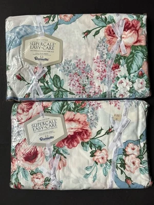 ¡NUEVO! Vintage WAMSUTTA *Rosehill *LÁMINA COMPLETAMENTE PLANA Y AJUSTADA FLORAL AZUL ARCO FLOR Foto 1 de 4